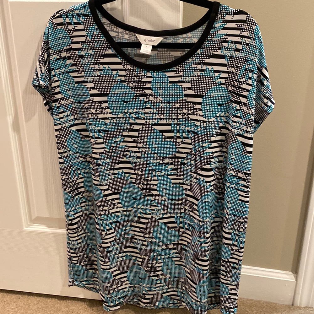CJ Banks size X black and teal flower print blouse